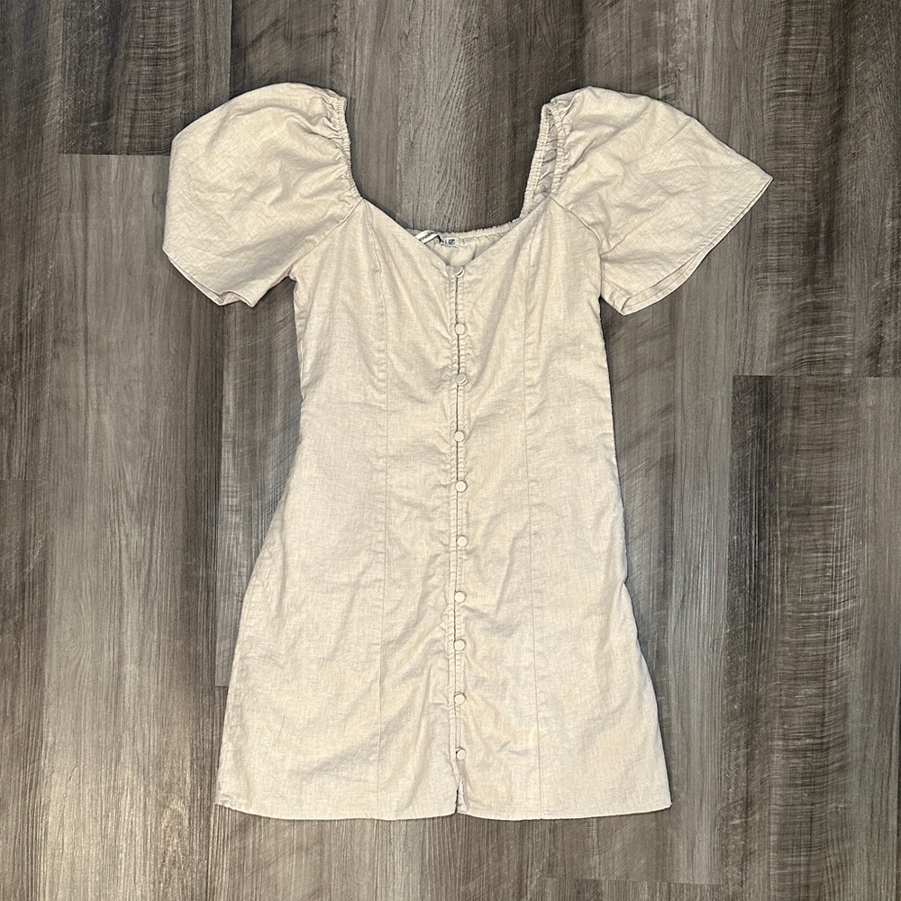 Abercrombie & Fitch Linen Blend Button Down Puff Sleeve Mini Dress - XS